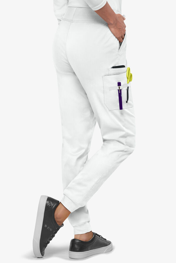 Butter-Soft STRETCH Women's 5-Pocket Cargo Jogger Scrub Pants - Tall - White - 4