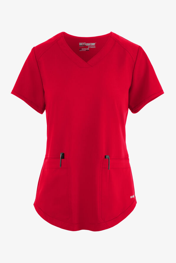 Grey's Anatomy by Barco Evolve STRETCH Rhythm Women's 2-Pocket V-Neck Scrub Top - Red - 1