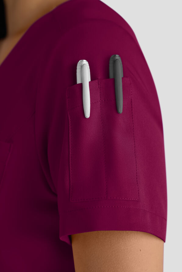 ReSurge Diamond Women's 3-Pocket V-Neck Tuck In / Wear Out Scrub Top - Wine - 5