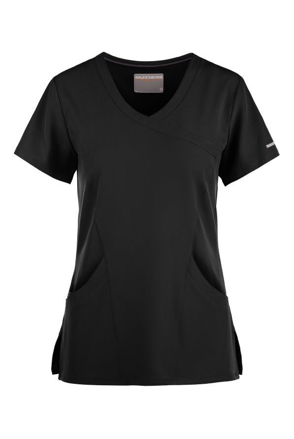 Blusa médica Skechers by Barco Reliance STRETCH estilo cruzado con 3 bolsillos para mujer - Black - 1