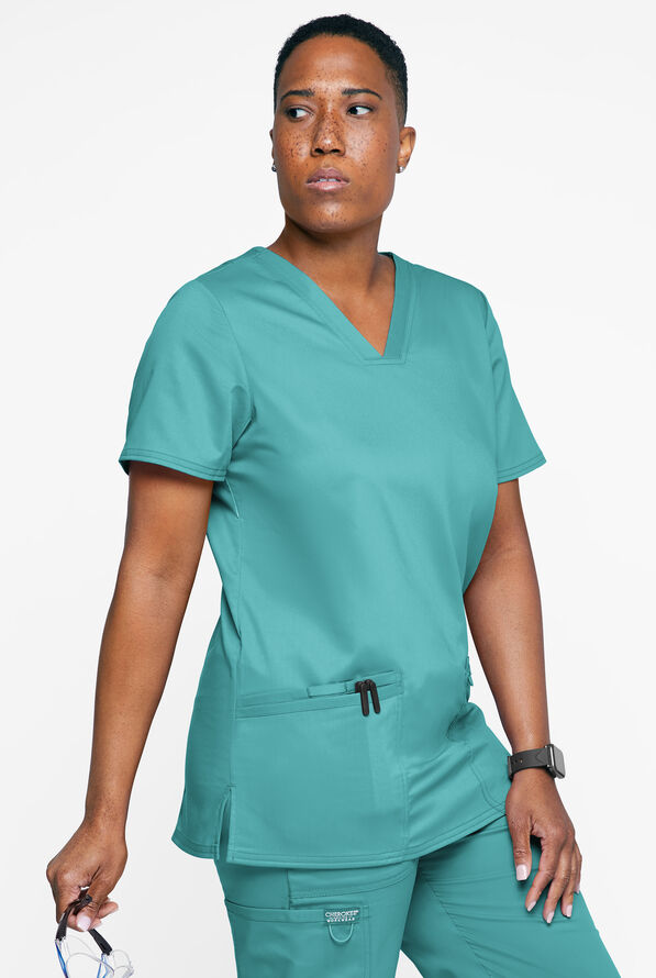 Cherokee Workwear Revolution Women's 3-Pocket STRETCH V-Neck Scrub Top - Soft Marine - 2