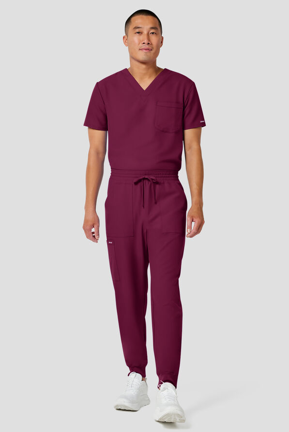 Pantal&oacute;n m&eacute;dico Cherokee Workwear Originals Ultra estilo jogger con cord&oacute;n y 4 bolsillos para hombre - Wine - 4
