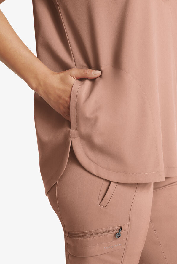 Healing Hands Purple Label Journey Women's 2-Pocket STRETCH Dolman Sleeve Mandarin Collar Scrub Top - Santa Fe Tan - 4