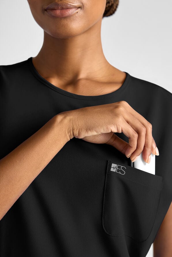 Easy STRETCH Women's Dolman Sleeve Crew Neck Scrub Top - Onyx Black - 6