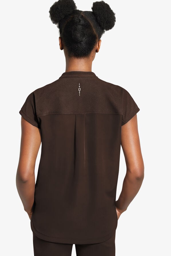 Blusa m&eacute;dica Healing Hands 360 Sandy STRETCH con cuello mao con cremallera y 2 bolsillos para mujer - Dark Chocolate - 3