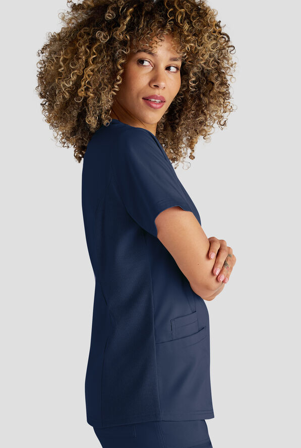 Butter-Soft STRETCH FLXTEK+ Women's 3-Pocket Crew Neck Scrub Top - Navy - 4