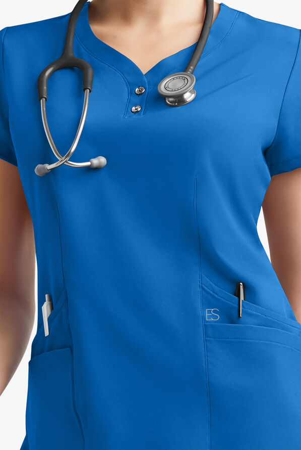 Easy STRETCH Demi Women's 4-Pocket Henley Scrub Top - Royal - 5