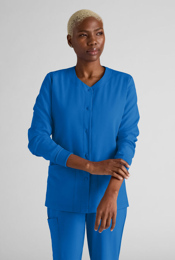 Easy STRETCH Rachel Women's 3-Pocket Snap Front Scrub Jacket - Royal - 1