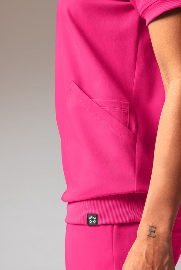 Blusa médica Hypothesis Kentica con cuello redondo y 4 bolsillos para mujer - Reactive Pink - 4