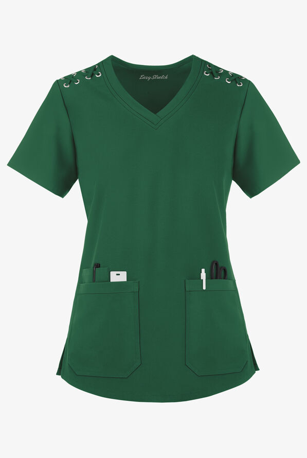 Blusa médica Easy STRETCH Leila con ojales y lazos para mujer - Hunter - 1