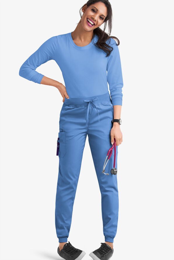 Butter-Soft STRETCH Women's 5-Pocket Cargo Jogger Scrub Pants - Petite - Ceil Blue - 2