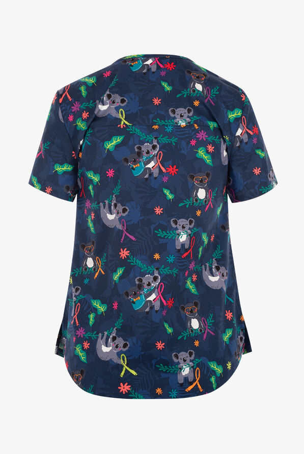 Cherokee Koala's Care Awareness Women's 2-Pocket STRETCH V-Neck Print Scrub Top - null - 2