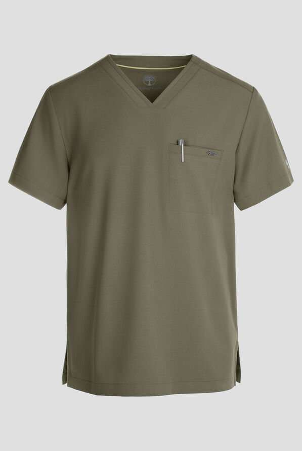 Healing Hands Quest Men's 1-Pocket STRETCH Tuck In V-Neck Scrub Top - Olive - 1