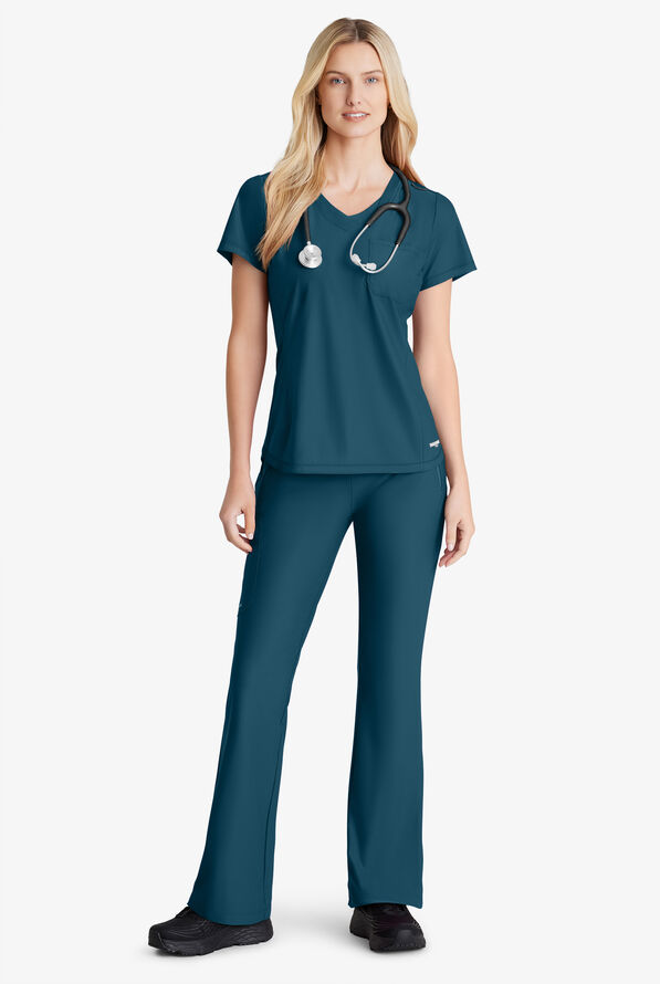 Skechers by Barco Slip-ins Glide Women's 4-Pocket STRETCH Fit & Flare Scrub Pants - Bahama Blue - 2