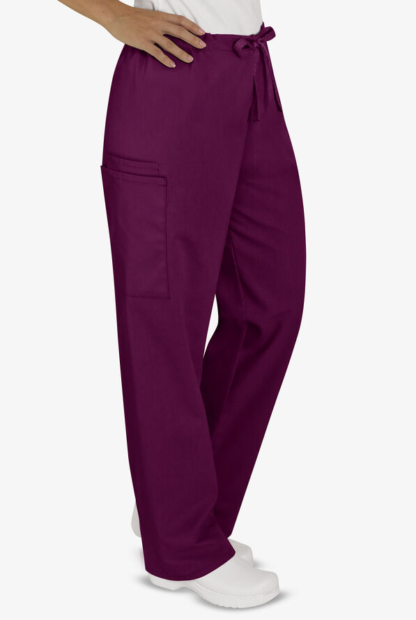 UA Best Buy Scrubs Unisex 3-Pocket Drawstring Pant - Short - Wine - 4