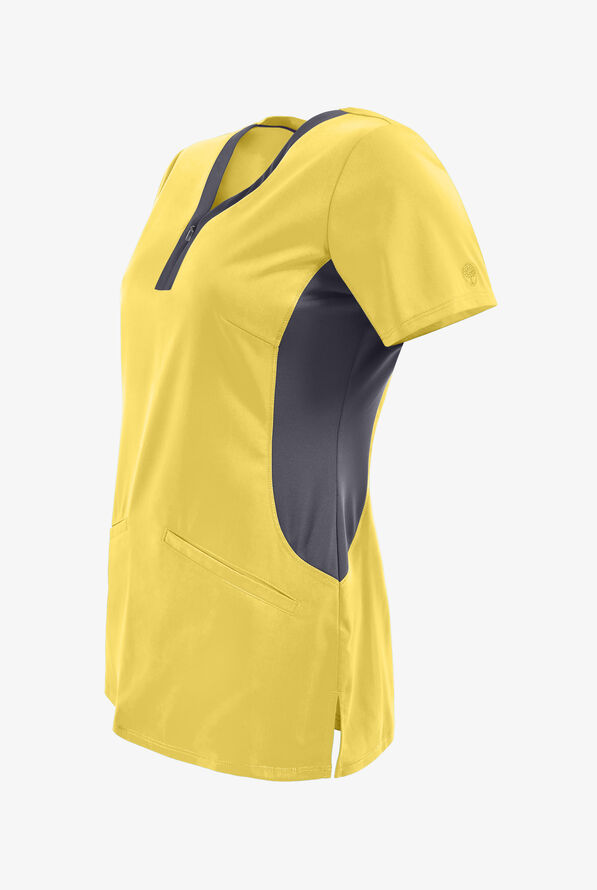 Healing Hands Purple Label Jessi Women's 3-Pocket STRETCH Y-Neck Scrub Top - Canary/Pewter - 3