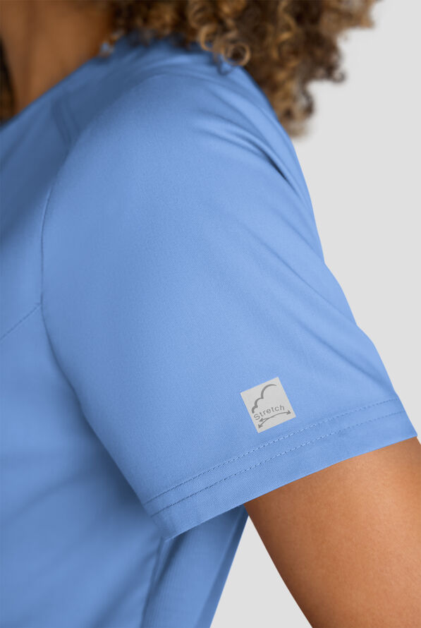 Butter-Soft STRETCH FLXTEK+ Women's 3-Pocket Crew Neck Scrub Top - Ceil Blue - 7