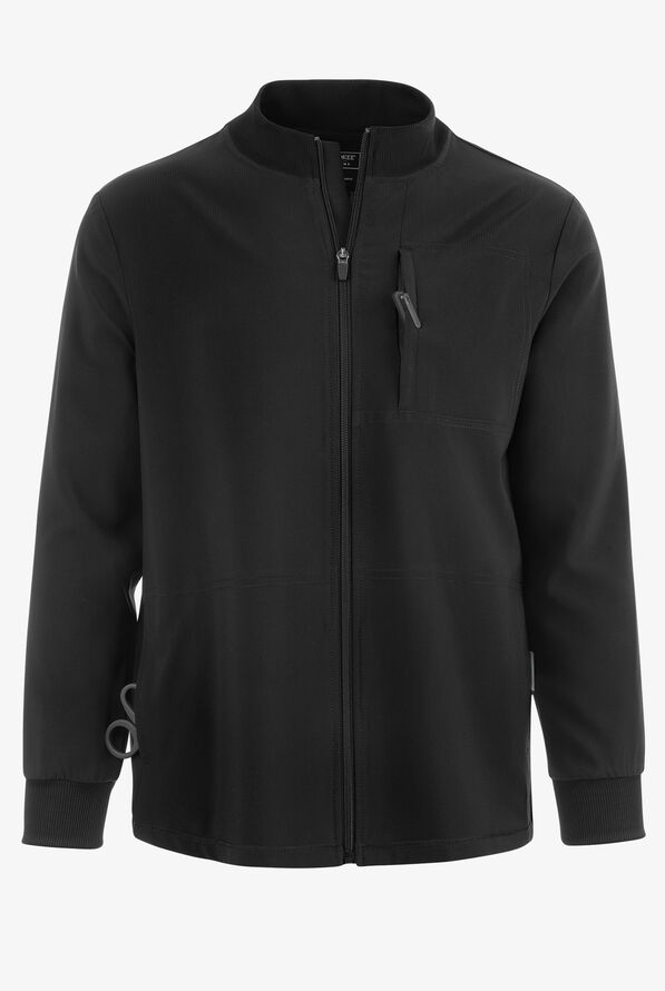 Cherokee Men's 3Pocket STRETCH RibKnit Collar Zip Front Scrub Jacket