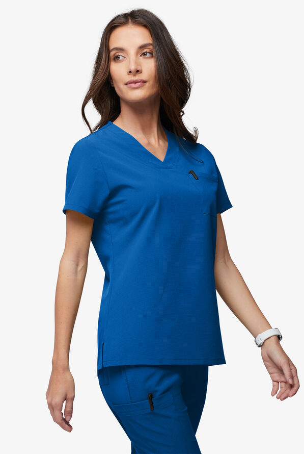 Easy Stretch EcoGrid Ariel Women's 1-Pocket Tuck In/Wear Out Scrub Top - Royal - 3