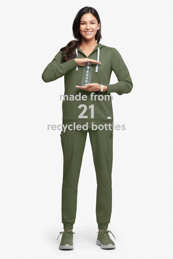 Sudadera médica con capucha ReSurge Jasper con mangas largas y 4 bolsillos para mujer - Light Olive - 5