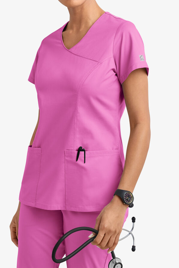 Blusa m&eacute;dica UA Butter-Soft STRETCH estilo cruzado con cuello en V y 3 bolsillos para mujer - Rosebud - 2
