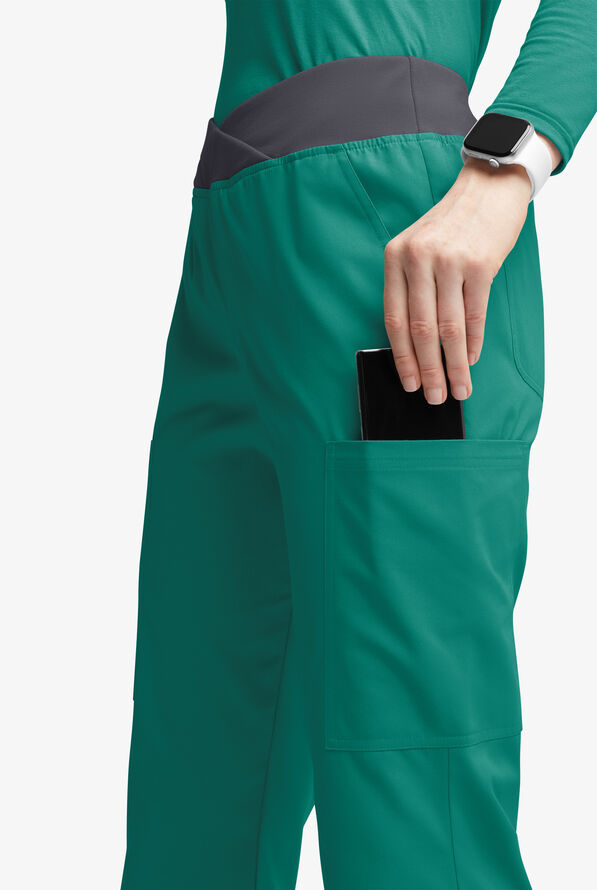 Pantalón médico Butter-Soft Originals Tall de tiro medio y cintura cruzada con piernas anchas y 7 bolsillos para mujer - Hunter/Pewter - 2