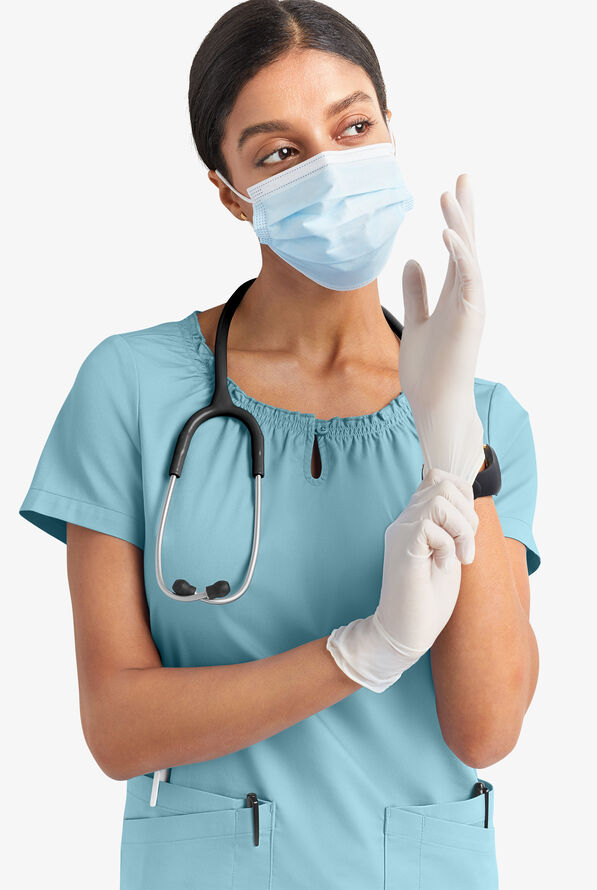 Blusa m&eacute;dica UA Butter-Soft STRETCH estilo campesina con mangas cortas y 6 bolsillos para mujer - Dew Drop - 8