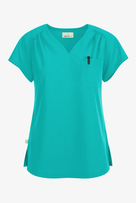 Planet koi Kallani Women's 1-Pocket STRETCH Rouched Shoulder Jewel Neck Scrub Top
