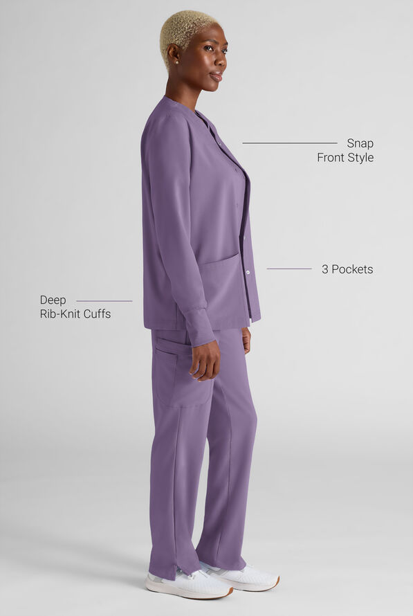 Easy STRETCH Rachel Women's 3-Pocket Snap Front Scrub Jacket - Purple Dusk - 3