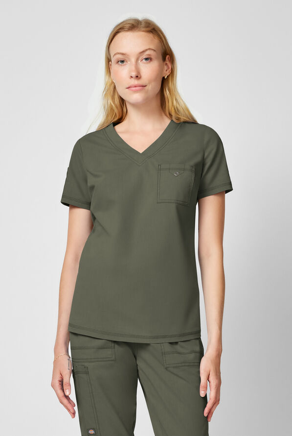 Dickies Forge Women's 2-Pocket Tuck-In V-Neck Scrub Top - Olive - 3