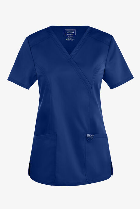 Cherokee Workwear Revolution Women's 2-Pocket STRETCH Mock Wrap Scrub Top