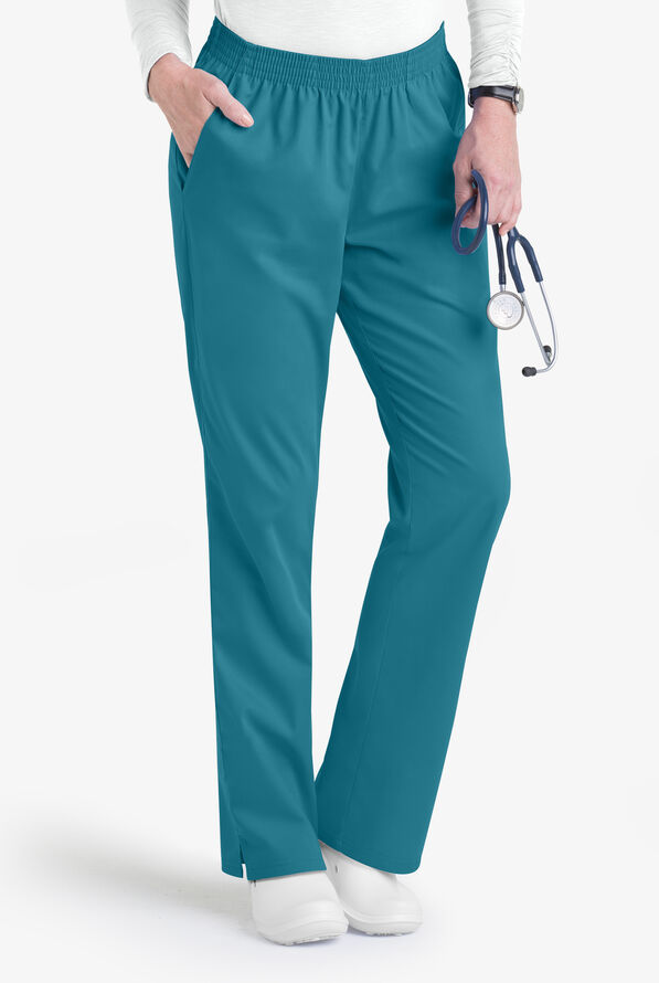 Butter-Soft Core Women's 2-Pocket Full Elastic Waist Scrub Pants - Caribbean Blue - 1
