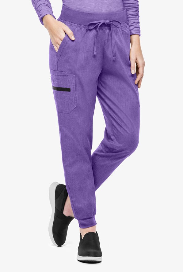 Butter-Soft STRETCH Women's 5-Pocket Cargo Jogger Scrub Pants - Petite - Sparkling Grape Heather - 1