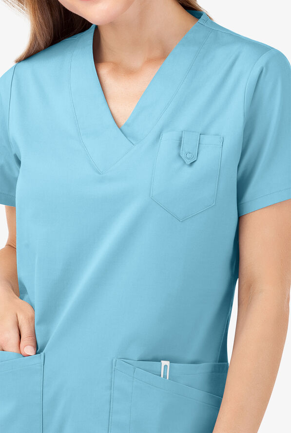 Butter-Soft STRETCH Women's 6-Pocket V-Neck Scrub Top - Poolside View - 3
