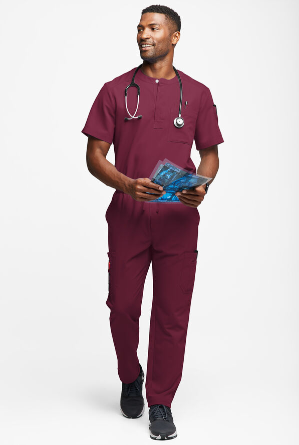 MOVEMENT by Butter-Soft Eclipse Men's 4-Pocket Short Sleeve Henley Scrub Top - Wine - 4