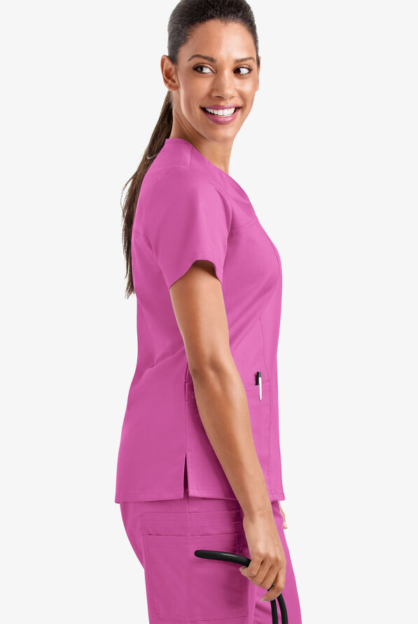 Butter-Soft STRETCH Women's 4-Pocket Sweetheart Neck Scrub Top - Rosebud - 4