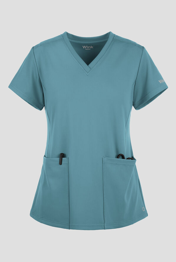 Blusa m&eacute;dica Wink Renew Knit Flex N Reach Panel STRETCH con cuello en V y 2 bolsillos para mujer - Vintage Teal - 1