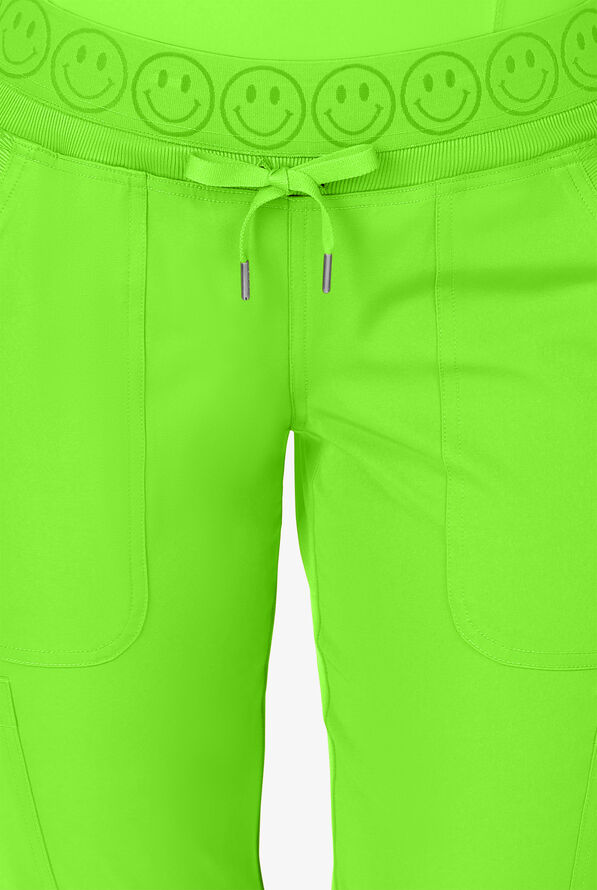 Zavate Ava Therese Women's 6-Pocket STRETCH Smile Face Elastic Waistband Cargo Jogger Scrub Pants - Petite - Electric Green - 2