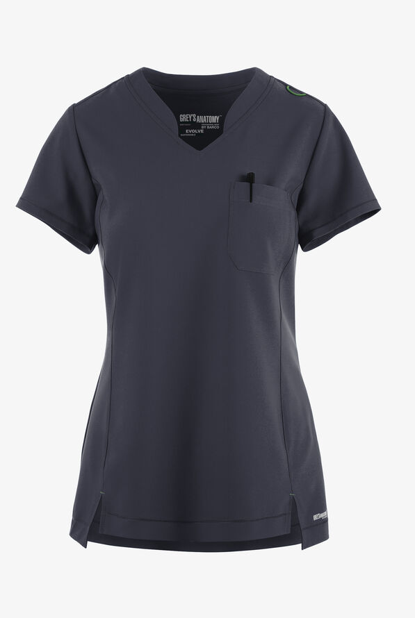 Blusa médica Grey's Anatomy by Barco Evolve STRETCH Sway con cuello en V y 1 bolsillo para mujer - Steel Gray - 1