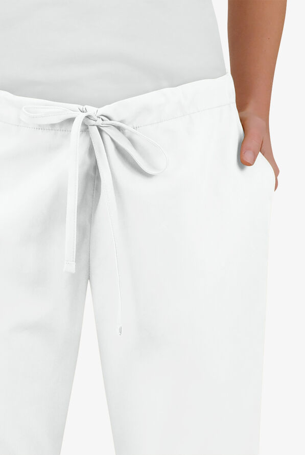 Butter-Soft Core Women's 4-Pocket Elastic Waist Back Drawstring Scrub Pants - White - 3