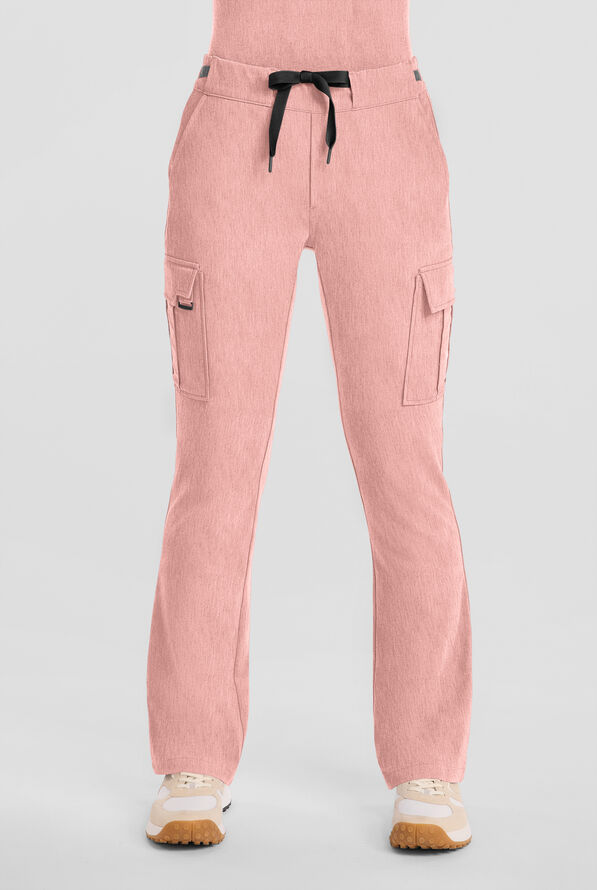 Healing Hands Quest Blair Women's 6-Pocket STRETCH Flare Leg Drawstring Cargo Scrub Pants - Petite - Pink Pearl - 1