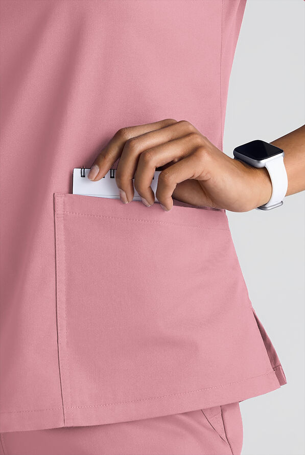 Butter-Soft STRETCH Women's 5-Pocket 3/4" Sleeve V-Neck Scrub Top - Cosmo Pink - 6