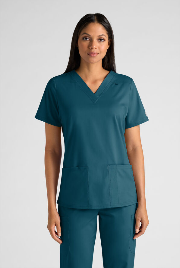 Butter-Soft STRETCH FLXTEK+ Women's 4-Pocket V-Neck Scrub Top - Caribbean Blue - 1