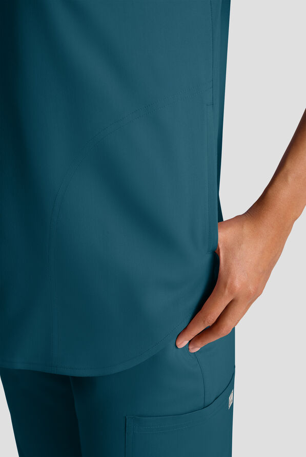 Butter-Soft STRETCH FLXTEK+ Women's 2-Pocket Oversized Henley Scrub Top - Caribbean Blue - 5