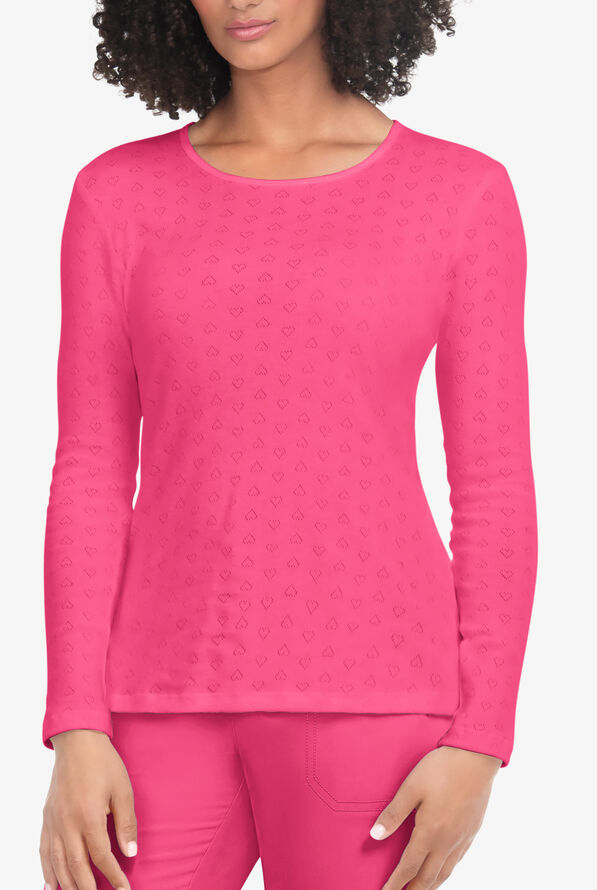 koi Essentials Rohan Women's Heart Pointelle Long Sleeve Underscrub - Geranium - 2