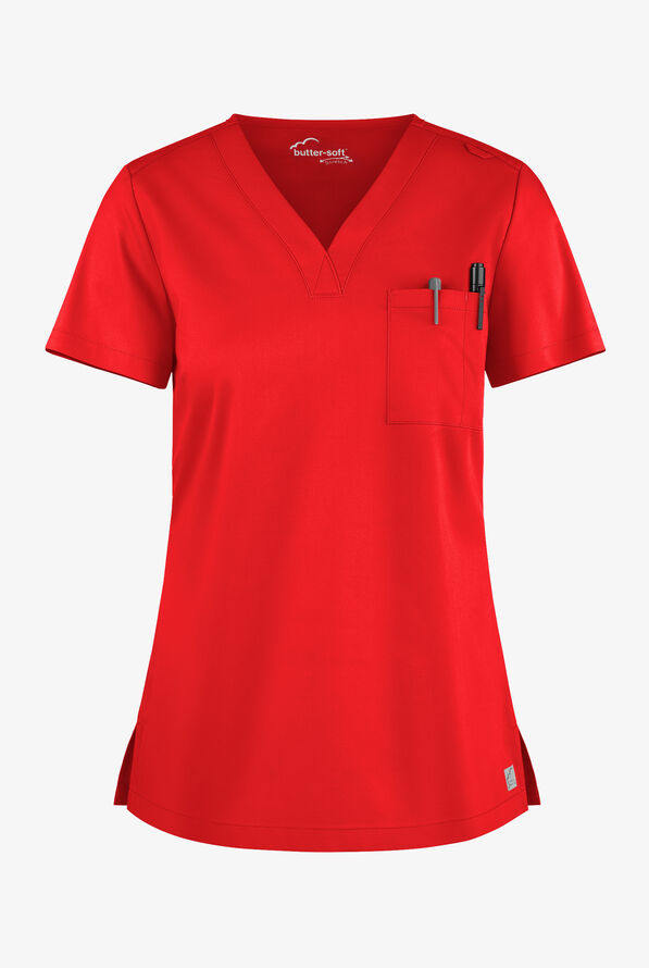 Blusa médica UA Butter-Soft STRETCH con cuello en V y 1 bolsillo para mujer - Venetian Red - 1