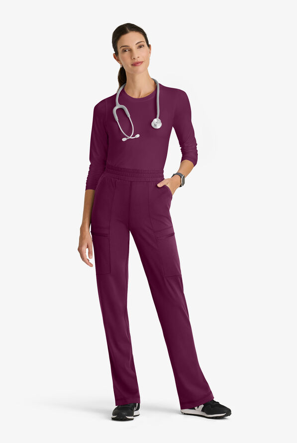 Grey's Anatomy by Barco Knit STRETCH Momentum Women's 6-Pocket Cargo Scrub Pants - Wine - 4
