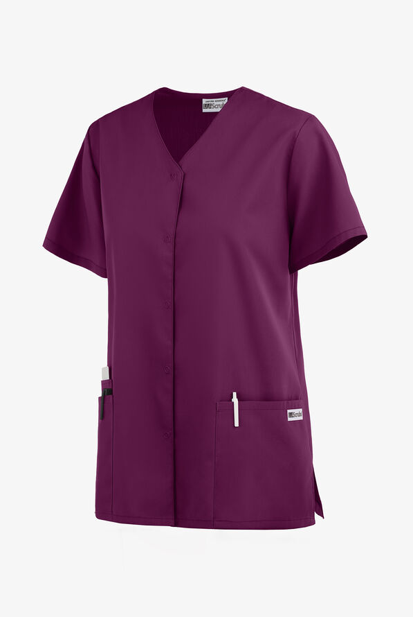 UA Best Buy Scrubs Women's 3-Pocket Snap Front Scrub Top - Wine - 4