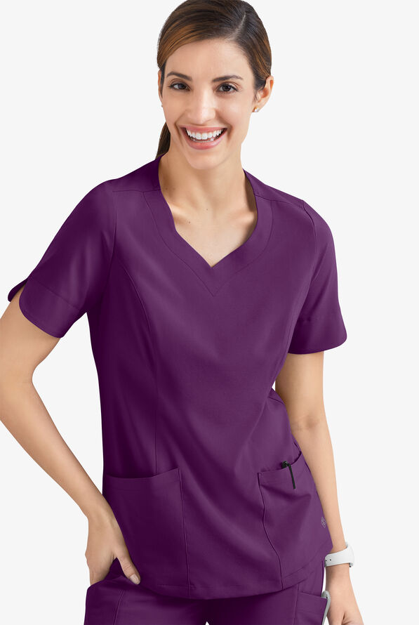 Easy STRETCH Aisha Women's 2-Pocket Sweetheart Neckline Scrub Top - Eggplant - 5