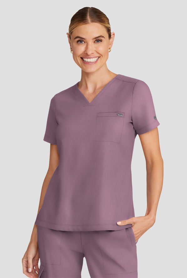 Healing Hands Quest Women's 1-Pocket STRETCH Tuck In V-Neck Scrub Top - Elderberry - 2